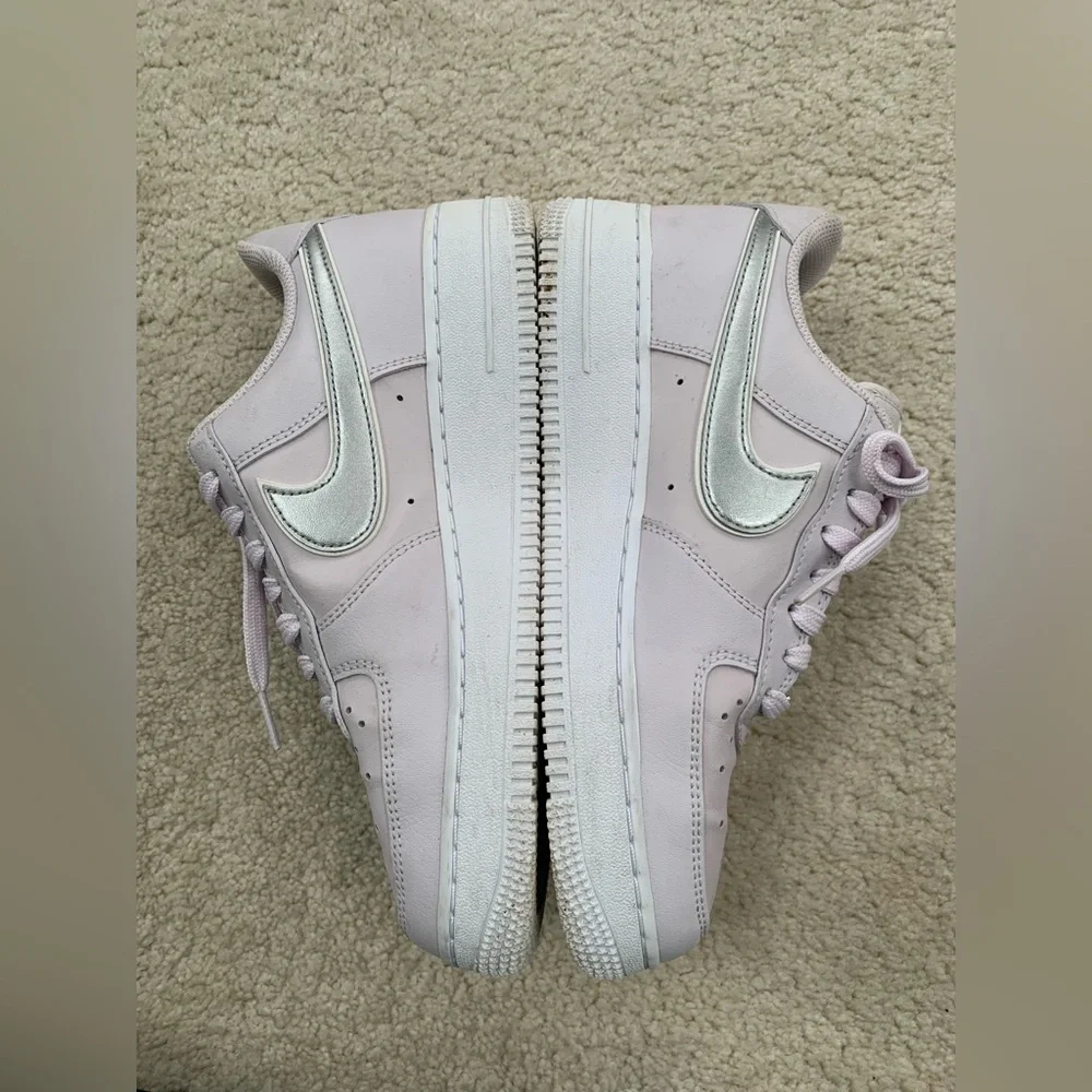 Nike Size 8 Air Force 1 ‘07 Essential Venice Metallic Silver Lilac Low Sneakers